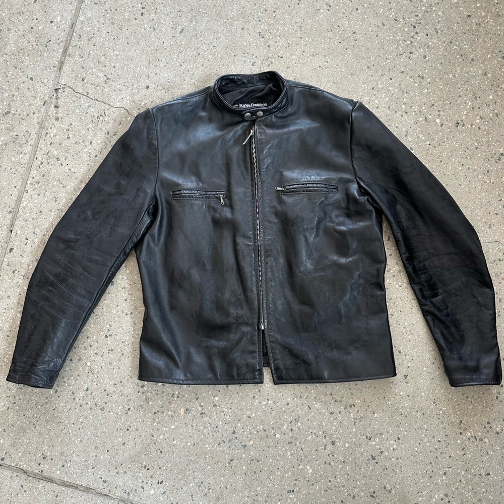Vintage Harley Davidson Cafe Racer Black Leather Motorcycle Jacket, size 46